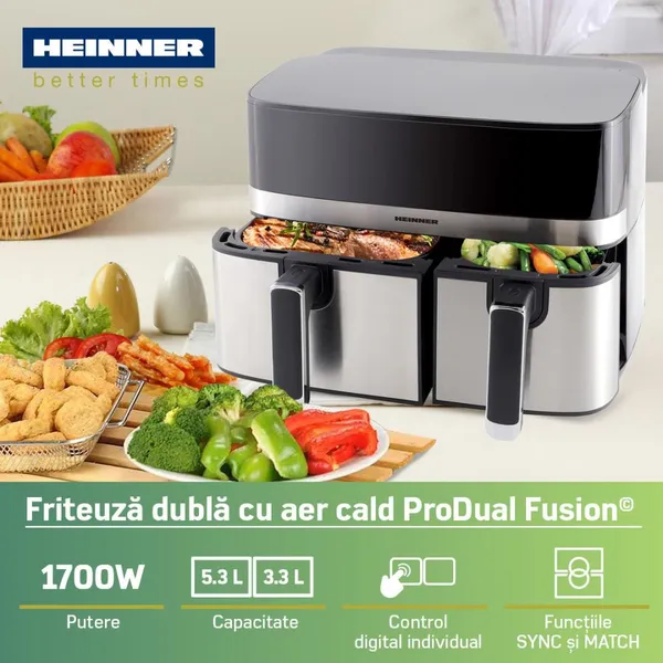 Friteuză Dublă cu Aer Cald HEINNER ProDual Fusion 8.6L 1700W - imagine 4