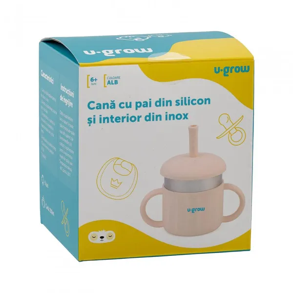 Cană cu pai U-GROW 220 ml Silicon Inox UG-SCT01WH - imagine 4