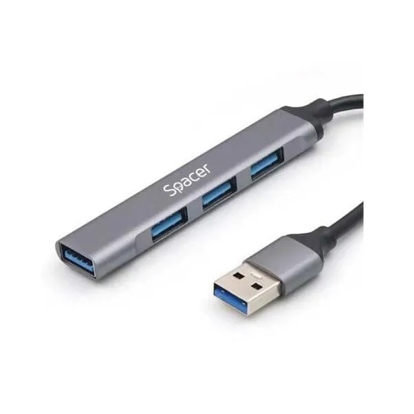 Hub extern SPACER USB 3.0 Aluminiu Argintiu 1m