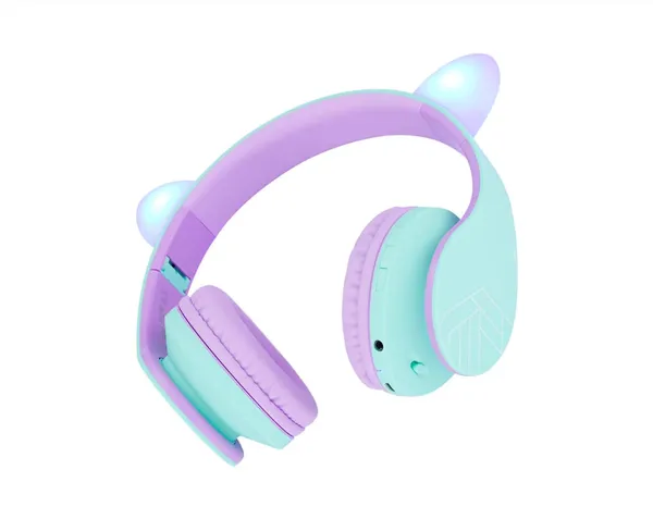 Căști Over-Ear POWERLOCUS KidsCat Wireless Cu Cablu Mov Turcoaz - imagine 2