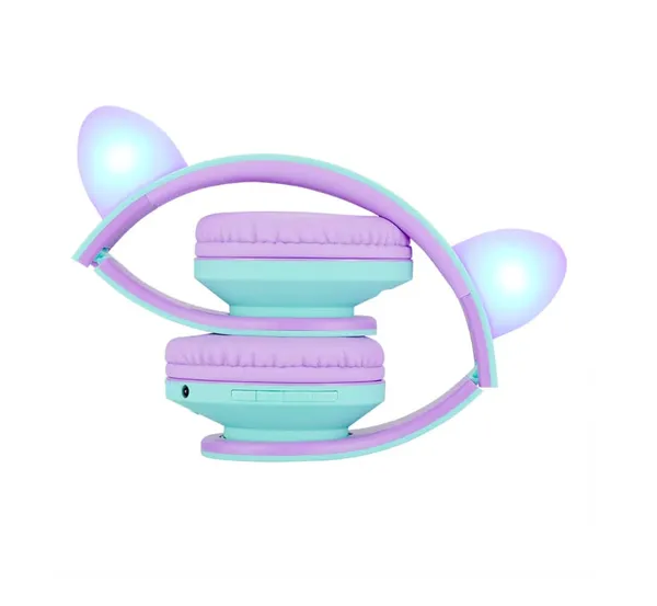 Căști Over-Ear POWERLOCUS KidsCat Wireless Cu Cablu Mov Turcoaz - imagine 3