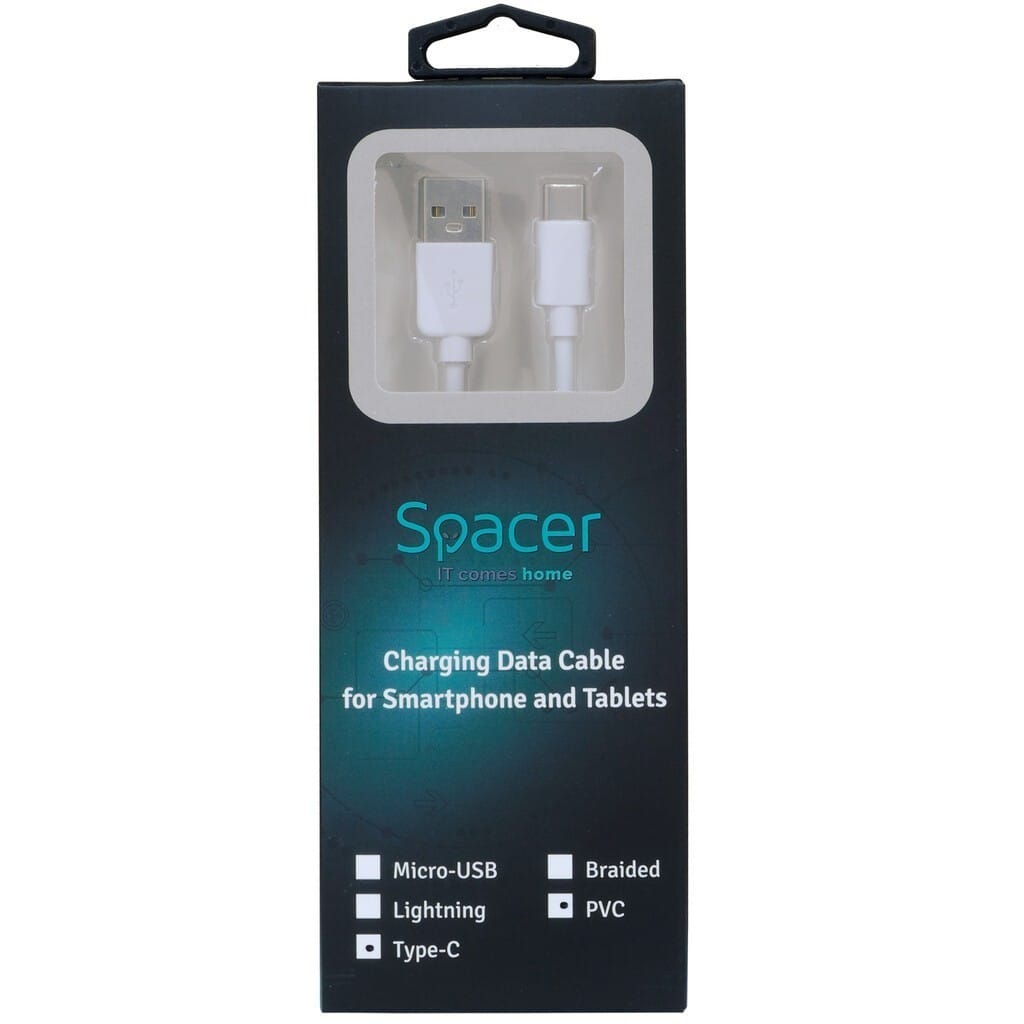 Cablu USB Type-C SPACER SPDC-TYPEC-PVC-W-1.0 1m Alb