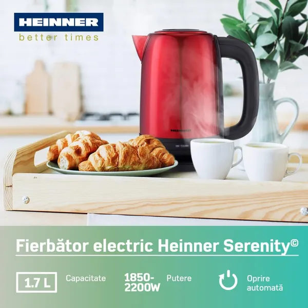Fierbător Electric HEINNER HEK-2200RDSS 1.7L 2200W Roșu - imagine 3