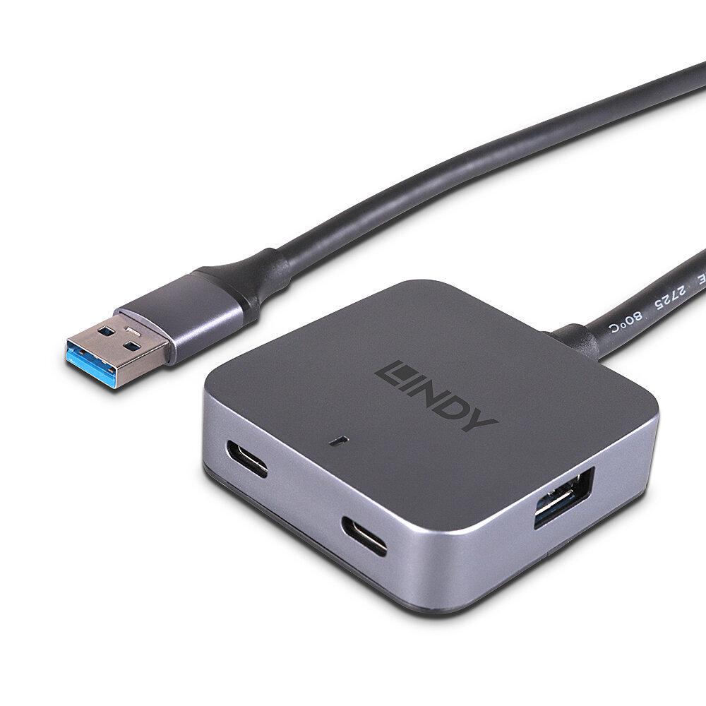 Hub USB LINDY 4 Porturi USB 3.2 5Gbps Cablu 5m Gri LY-43388