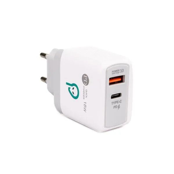 Încărcător Rețea SPACER Quick Charge SPAR-DUOQ-01 18W USB-C Alb - imagine 2