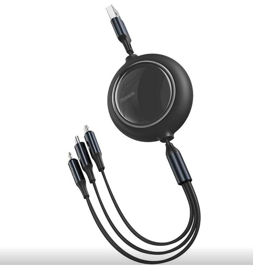 Cablu BASEUS Bright Mirror 2 3-in-1 Retractable Negru 1.1m - imagine 3