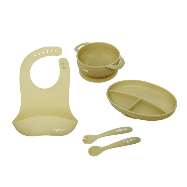 Set Diversificare U-GROW 5 Piese Silicon Bavetă Bol Farfurie Tacâmuri