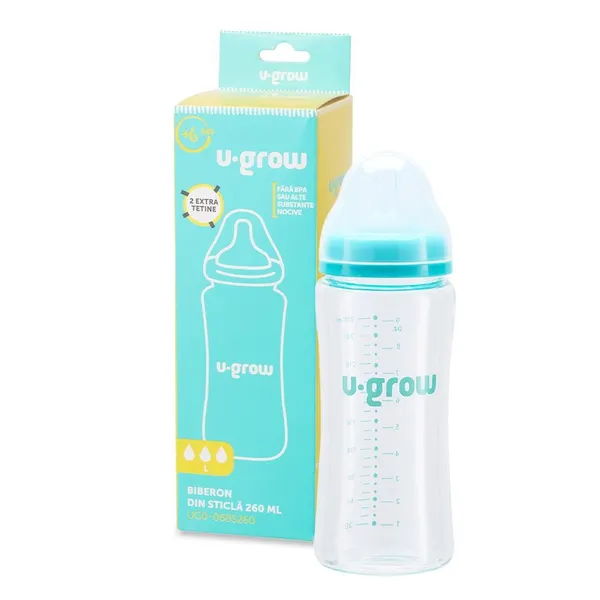 Biberon U-GROW Sticlă 260 ml cu 2 Tetine Extra - imagine 5