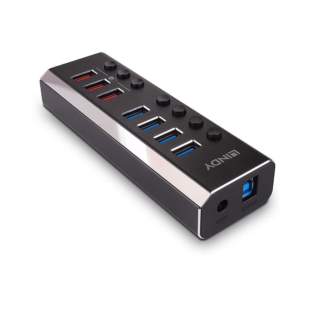 Hub USB LINDY 7 Porturi USB 3.0 QuickCharge Negru LY-43371