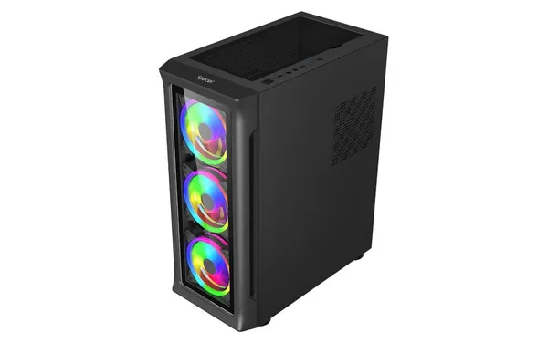 Carcasă PC SPACER SHIELD Mid Tower ATX Negru 4 Fanuri ARGB - imagine 2