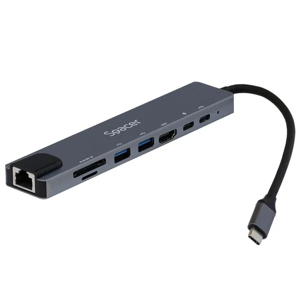 Docking Station SPACER SPDS-TypeC-HUPS-6in1 Gri USB-C 6in1