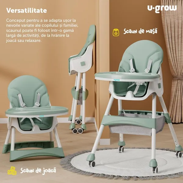 Scaun de Masă Bebe U-GROW 2 în 1 Pliabil Verde - imagine 3