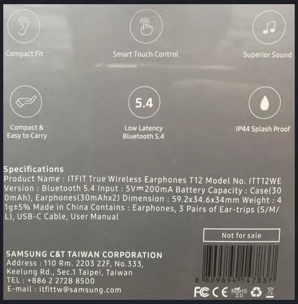 Căști Wireless SAMSUNG ITFIT T12 Alb Bluetooth 5.4 IP44 - imagine 3