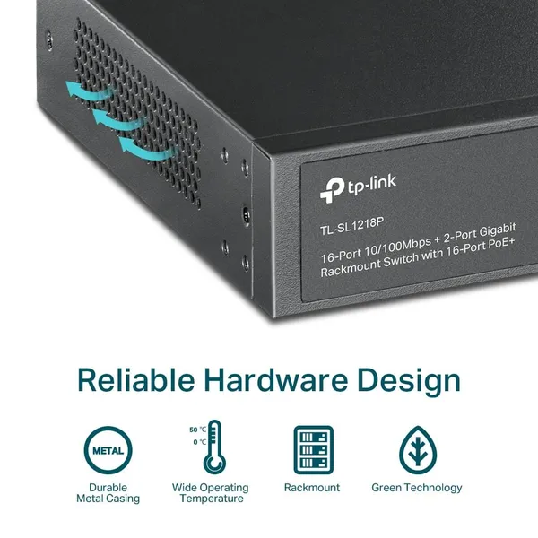 Switch TP-LINK TL-SL1218P 16 Porturi PoE+ Gigabit Rackabil 1U - imagine 7