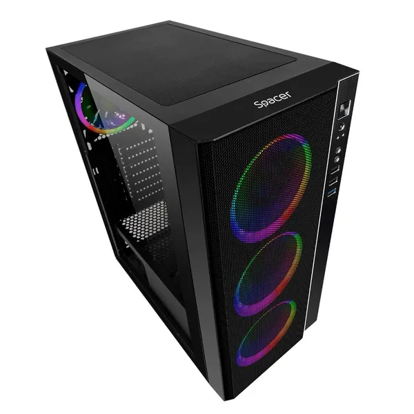Carcasă PC SPACER Rainbow Mid Tower ATX Negru SPCS-GC-RAINBOW - imagine 3