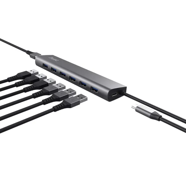 Hub USB TRUST Halyx 7 Porturi USB 3.2 Gen 1 Gri TR-24967 - imagine 2