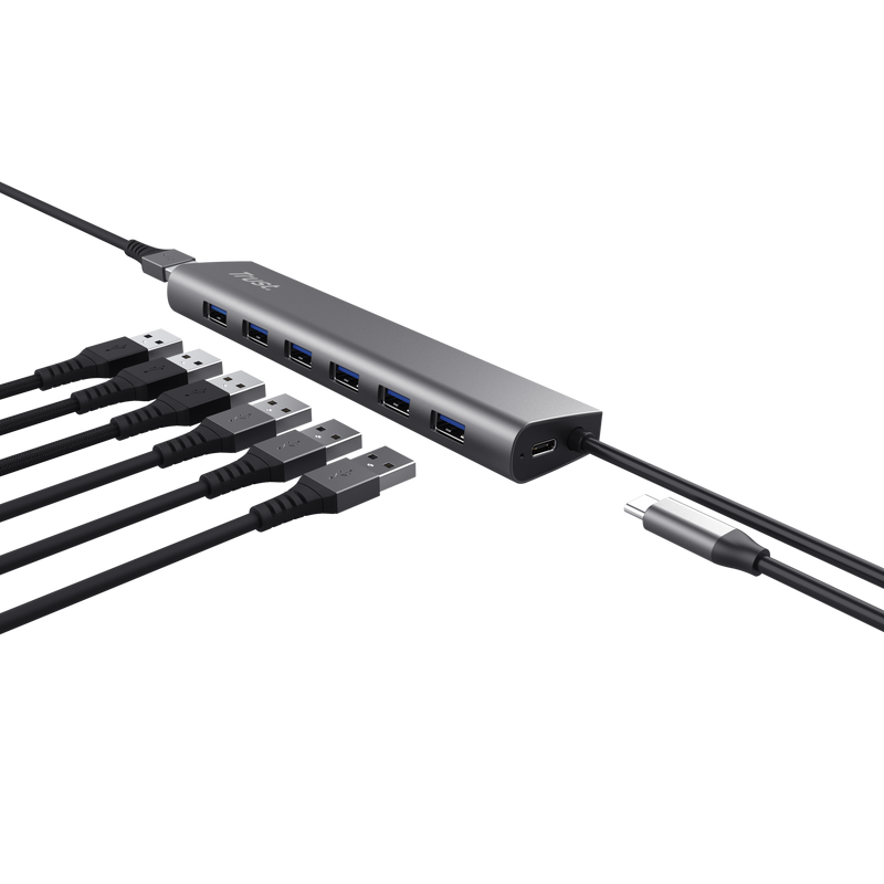 Hub USB TRUST Halyx 7 Porturi USB 3.2 Gen 1 Gri TR-24967 - imagine 2