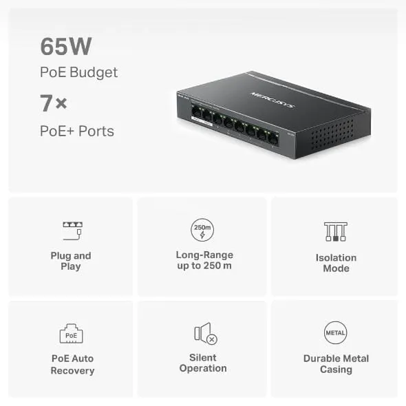 Switch Desktop MERCUSYS MS108GP 8 Porturi Gigabit PoE - imagine 2