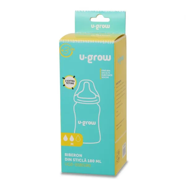 Biberon U-GROW Sticlă 180 ml + 2 Tetine - imagine 3