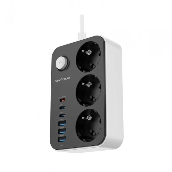 Prelungitor SERIOUX SRXP-PS36B 3 Prize Schuko 6 USB Negru - imagine 9