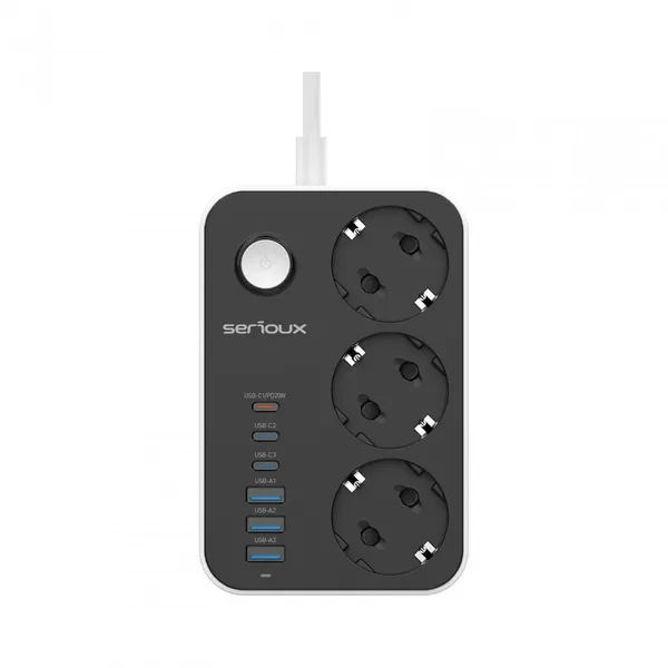 Prelungitor SERIOUX SRXP-PS36B 3 Prize Schuko 6 USB Negru - imagine 7