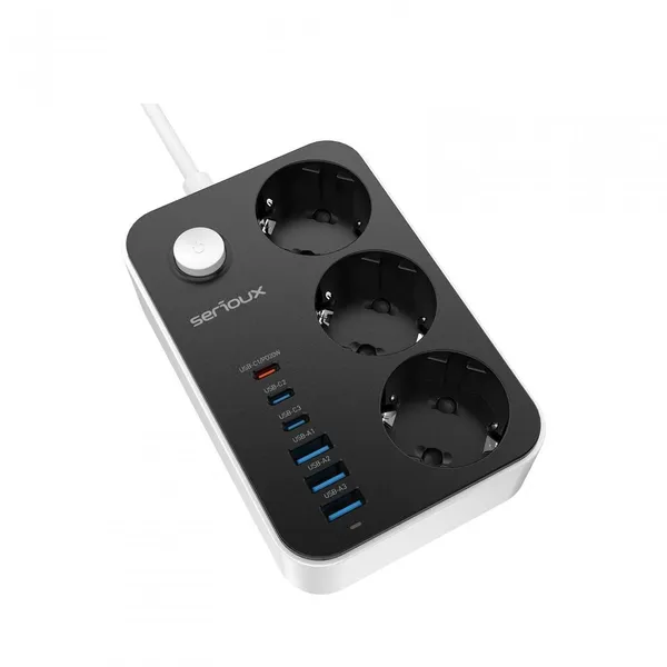 Prelungitor SERIOUX SRXP-PS36B 3 Prize Schuko 6 USB Negru - imagine 4