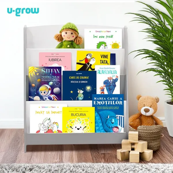 Raft Depozitare Cărți U-GROW Gri MDF 61x30x70 cm - imagine 4