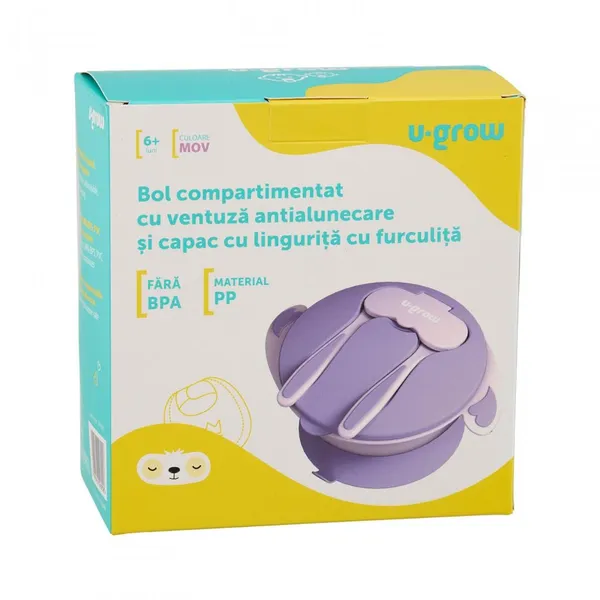 Bol U-GROW Compartimentat cu Ventuză și Capac, Mov - imagine 4