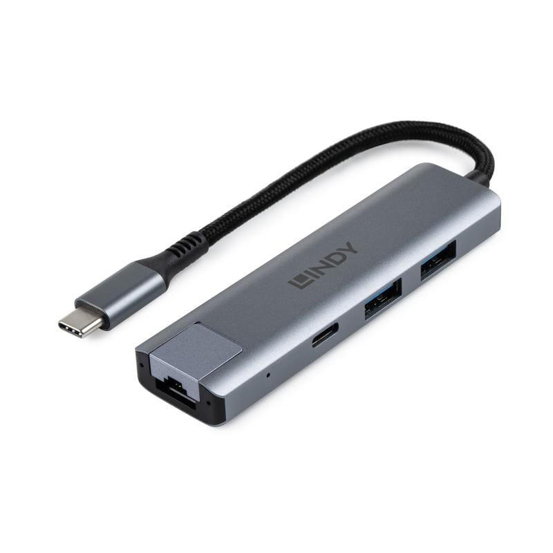 Hub USB LINDY USB 3.2 Gigabit Ethernet 2x USB A 1x USB C Gri
