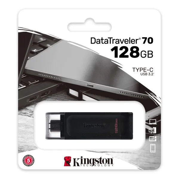 Memorie USB KINGSTON DataTraveler 70 128GB Type-C Negru DT70/128GB - imagine 3