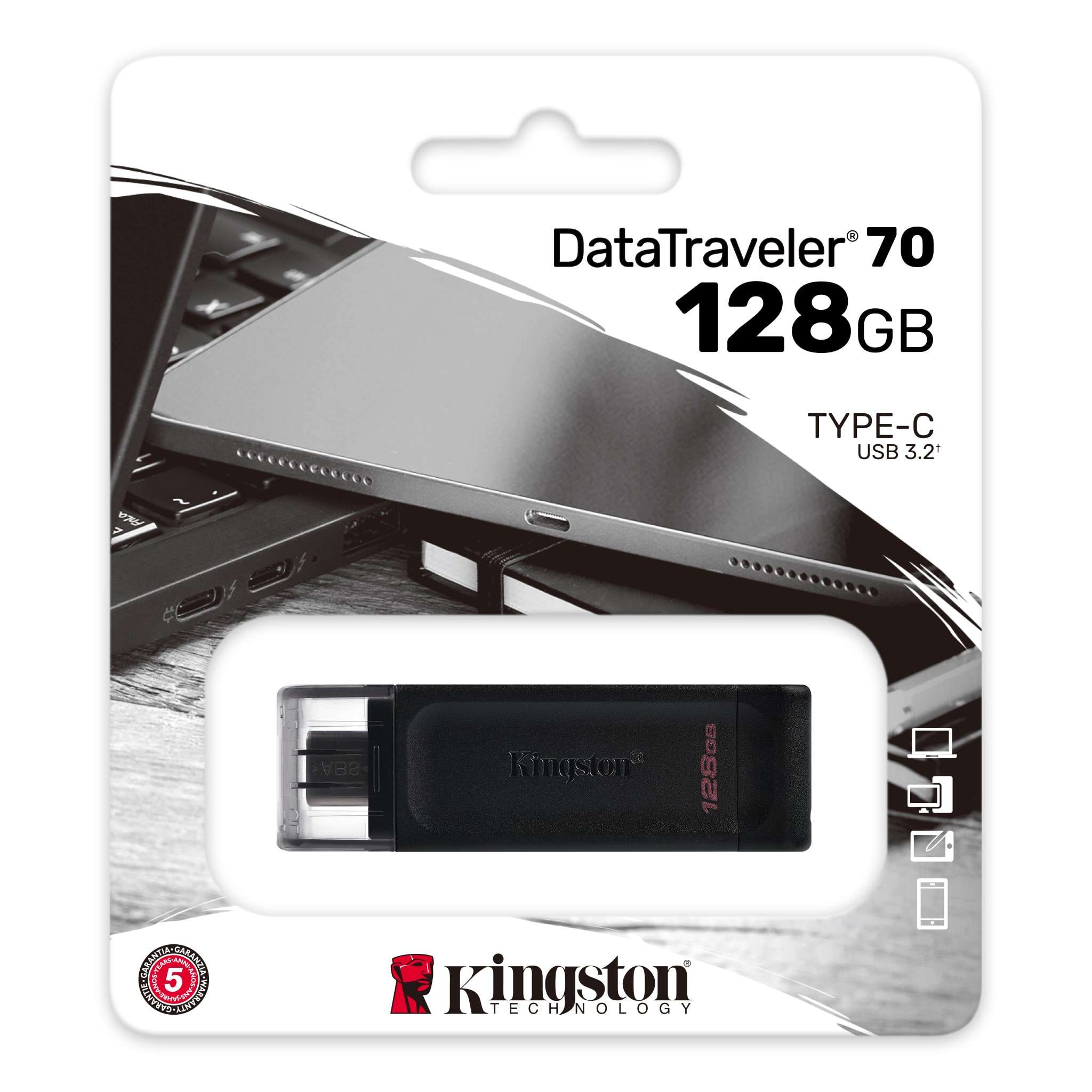 Memorie USB KINGSTON DataTraveler 70 128GB Type-C Negru DT70/128GB - imagine 3