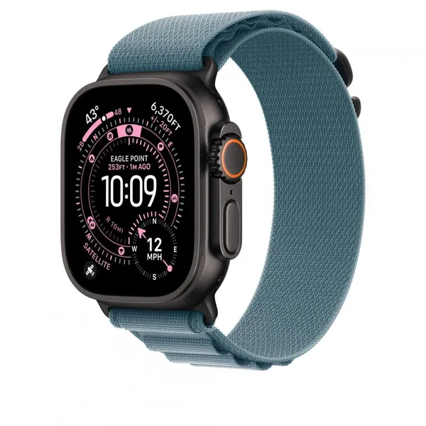 Curea APPLE Watch 49mm Alpine Loop Large Light Blue Black Titanium MG9M4ZM/A - imagine 3
