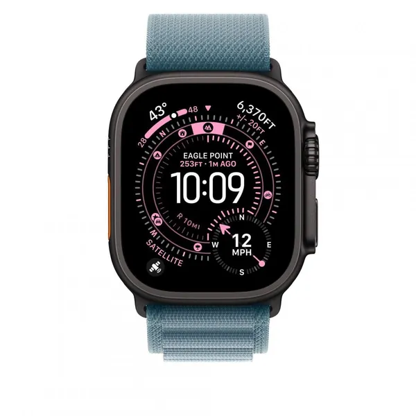 Curea APPLE Watch 49mm Alpine Loop Large Light Blue Black Titanium MG9M4ZM/A - imagine 2