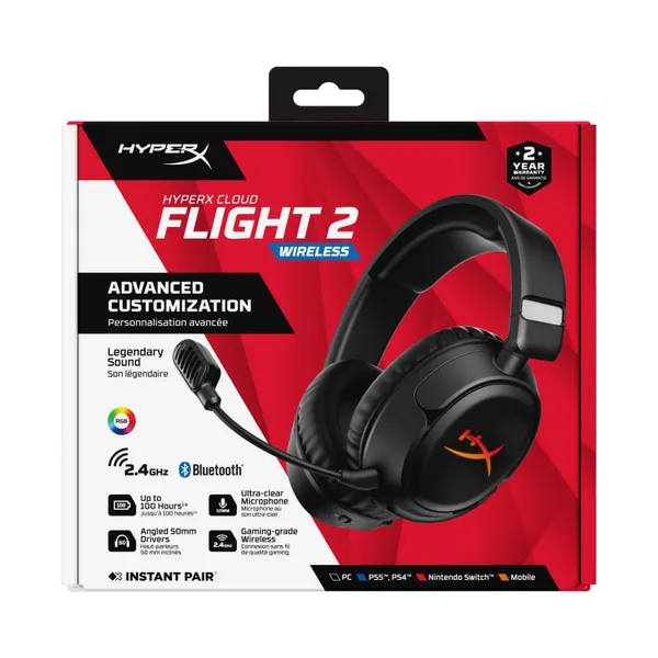 Casti Gaming HYPERX Cloud Flight 2 Wireless Negru