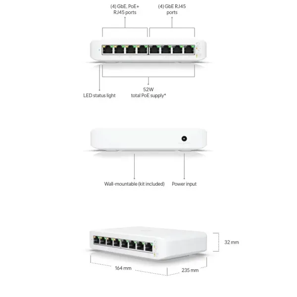 Switch UBIQUITI USW-LITE-8-POE 8 Porturi Gigabit PoE - imagine 6