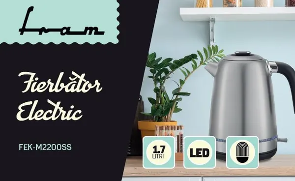 Fierbător Electric FRAM FEK-M2200SS 2200W 1.7L Inox - imagine 3