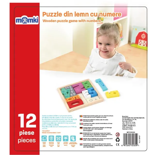 Puzzle din Lemn MOMKI Cu Numere 12 Piese