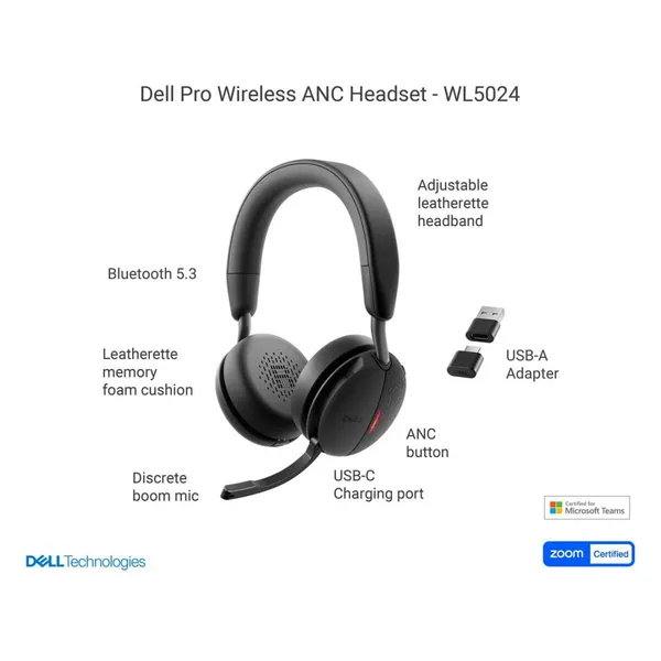Căști DELL Pro WL5024 Wireless ANC Negru 520-BBGM - imagine 7