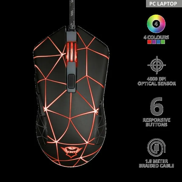 Mouse Gaming TRUST GXT 133 Locx Illuminated cu Fir - imagine 2