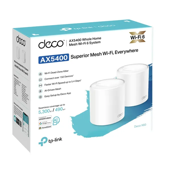 Sistem Mesh TP-Link Deco X60 (set 2 buc), Wi-Fi 6 AX5400, Dual-Band 2.4/5GHz, 802.11ax, 4 Antene Interne, Porturi WAN/LAN Gigabit - imagine 8