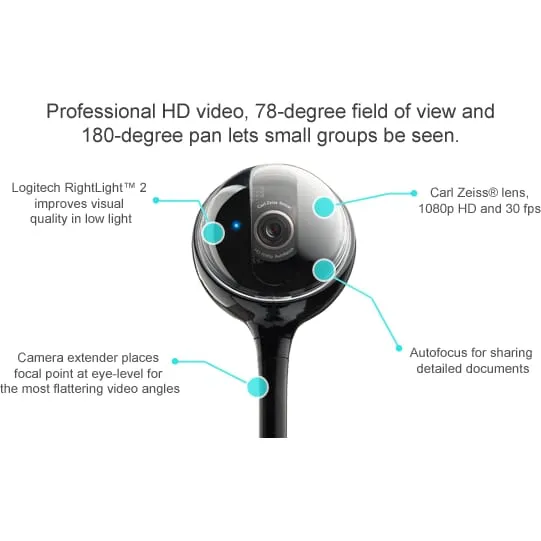 Webcam LOGITECH BCC950 Full HD 1080p cu Microfon Negru - imagine 5