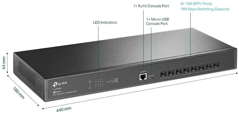 Switch TP-LINK JetStream TL-SX3008F 8 Porturi 10G SFP+ L2+ Gestionabil