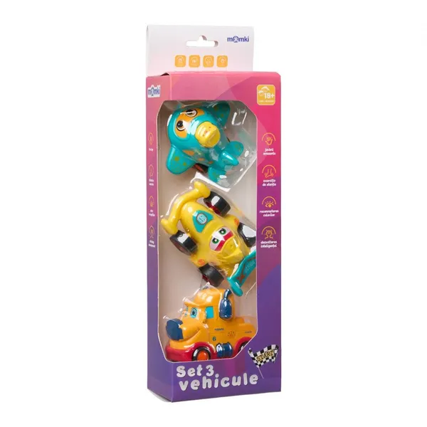 Set 3 Vehicule prin Inerție MOMKI Diverse Modele și Culori - imagine 13