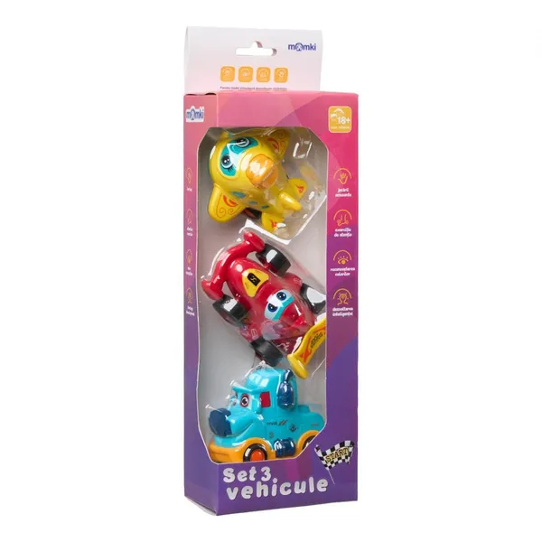Set 3 Vehicule prin Inerție MOMKI Diverse Modele și Culori - imagine 15