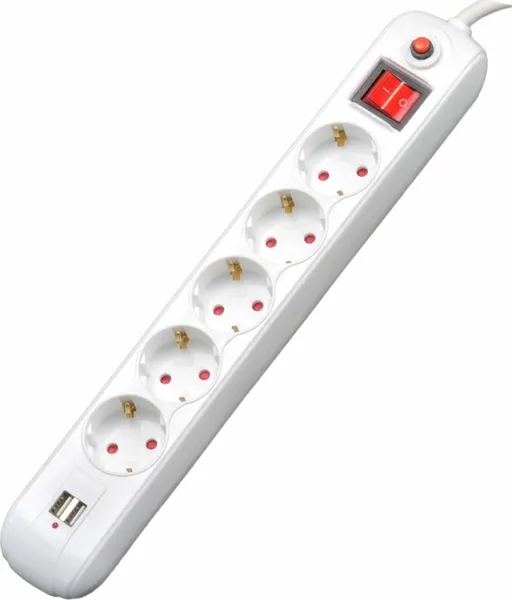 Prelungitor SPACER PP-5-45 USB 5 Prize Schuko 2 USB Alb - imagine 3