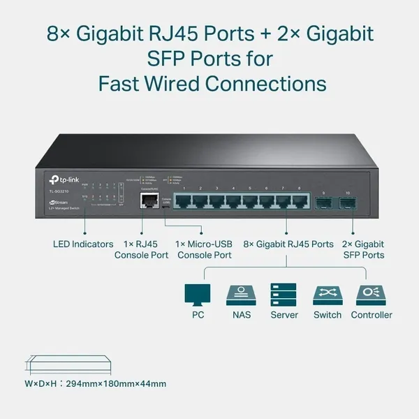 Switch TP-LINK TL-SG3210 Managed 8 Porturi Gigabit 2 SFP - imagine 4