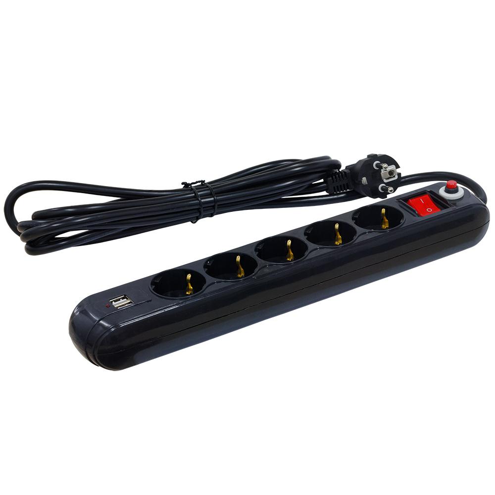 Prelungitor SPACER PP-5-45B-USB 5 Prize 4.5m Negru - imagine 2