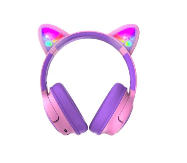 Căști Over-ear POWERLOCUS Bobo Cat Ears Wireless Mov/Roz