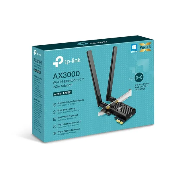 Adaptor PCIe TP-LINK Archer TX55E Wi-Fi 6 AX3000 Bluetooth 5.2