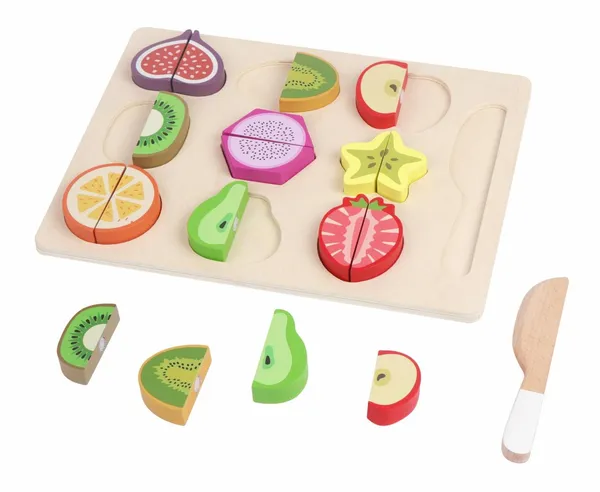 Joc educativ MOMKI Fructe din Lemn pentru Feliat 20 Piese